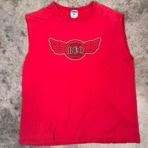 Y2K Jerzees REO Speedwagon red sleeveless band shirt size L